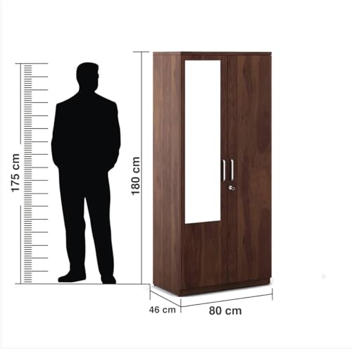 Image of Spacewood Carnival Wardrobe | 3 Year Warranty | Almirah, Cupboard, Almari, 2 Door Wardrobe with Mirror, 1 Hanging Space|Engineered Wood| Sheesham