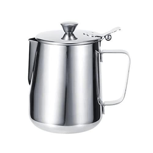 Dzbanek do spieniania mleka ze stali nierdzewnej, 600 ml/1000 ml, pogrubiony dzbanek latte art z pokrywką, do sosu kawowego, sosu, narzędzie dla baristy, idealny do użytku domowego i kawiarni