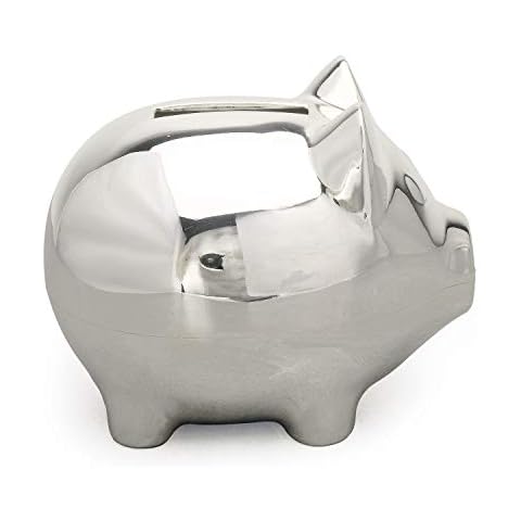 K COOL Vintage Tiny Piggy Bank Creative Metal Alloy Cartoon Money Bank Cute Coin Bank Pig Penny Coin Saving Pot Box with Stopper for Boy Kid Tiny(Shiny Silver) Cover