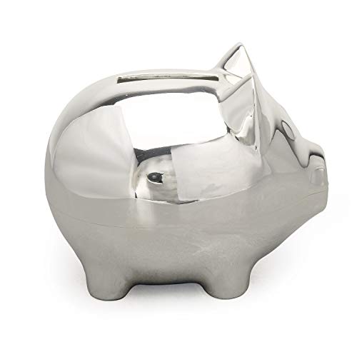 K COOL Vintage Tiny Piggy Bank Creative Metal Alloy Cartoon Money Bank Cute Coin Bank Pig Penny Coin Saving Pot Box with Stopper for Boy Kid Tiny(Shiny Silver)