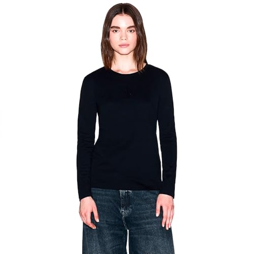 Armani Exchange Women's Long Sleeve Rhinestone Front Logo Print Regular Fit Shirt, Black, L