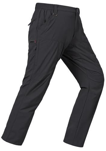 SPOSULEI Cargo Pants for Mens Lightweight Outdoor Hiking Work Pants Quick Dry Water Resistant Nylon Fishing Pants with Zipper Pockets Black 36Wx30L