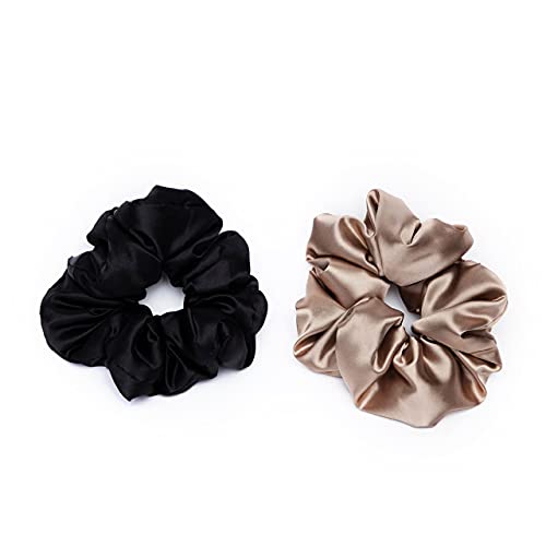 Kitsch Satin Hair Scrunchies For Women - Softer Than Silk Scrunchies For Hair | Satin Scrunchies For Girls & Stylish Satin Hair Ties For Women | Cute Satin Hair Scrunchie For Styling, 2 Pc (Black/Gold) #TOP3