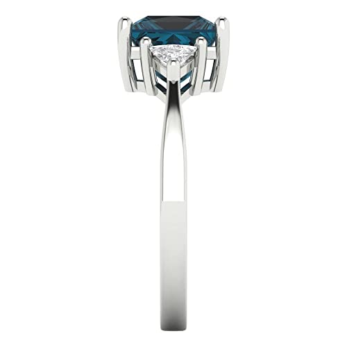 2.32 ct Princess Cut Natural London Blue Topaz 14k Yellow Gold Three-Stone Wedding Engagement Bridal Promise Ring3