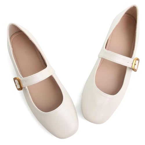 Image of TN TANGNEST Leather Flats for Women Retro Mary Jane Flats