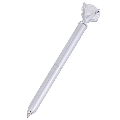 Bolígrafo de Diamante de Cristal Grande Bolígrafo de Cristal Diamantes de Imitación Cristal Bolígrafos Retráctiles de Metal para regalo de Estudiante Suministros de Oficina Escolar(Plata)