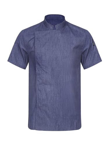Mufeng Chaqueta Cocinero Hombre Unisexo Chaqueta de Chef de Manga Corta Camisa de Cocineros Uniforme Hosteleria Hotel Pastelería Cafetería Azul C L