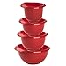 Produktbild Engelland Backschüsseln, Rührschüssel, Schneebesen, Topf, Salatschüssel, stapelbar, rutschfeste Silikonfüße, Einhandausguss, Kunststoff, 4er-Set, Farbe: Rot