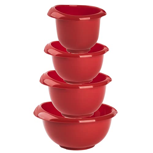 Engelland Backschüsseln, Rührschüssel, Schneebesen, Topf, Salatschüssel, stapelbar, rutschfeste Silikonfüße, Einhandausguss, Kunststoff, 4er-Set, Farbe: Rot