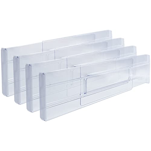 MiDoDo 4 Paquetes Separador Cajones Ajustable Organizador de Cajones Plástico Transparente Divisor Cajones para Ropa Utensilios de Cocina Maquillaje Oficina Almacenamiento Cover