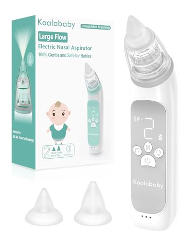 Image of Koalababy Large Flow Electric Nasal Aspirator for Baby, Safe Baby Nose Sucker, Nose Cleaner for Toddlers, 3 Suction Levels, Music & Light Soothing Function, Cloudy Gray
