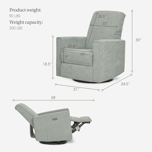 Image of Evolur Harlow Upholstered Power Glider Recliner with USB Charging - Rocking & 275 Swivel with Smooth Glide - Greenguard Gold & FSC Certified - Modern Nursery and Living Room Chair in Sage