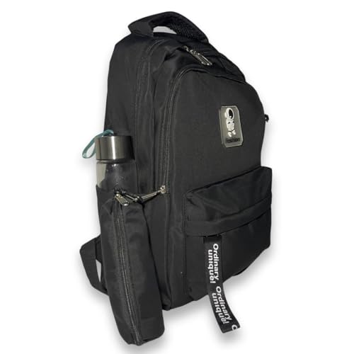Mochila Oxford Preta com Estojo, Multi-Compartimentos, Alças Ajustáveis