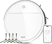 OKP K5 Aspirapolvere Robot, 2500 Pa, Autonomia 120 Minuti, Ultra Sottile 7,5 cm, 4 Modalità di Aspirazione, Anti-groviglio, Ideale per Peli di Animali e Pavimenti Duri, WiFi/Alexa/App, Bianco