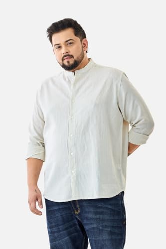 Image of SNITCH Men Casual Plus Size Shirt | Regular Fit Full Sleeve Mandarin Collar Striped Design | Premium Cotton Linen Blend & Breathable Fabric for Office & Everyday Wear