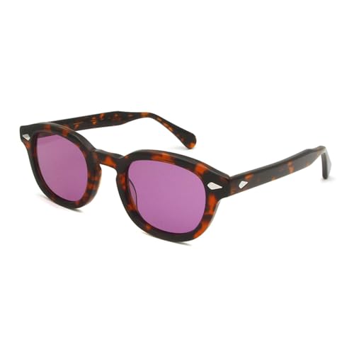 Lunettes de soleil rondes en acétate violet pour homme au style vintage