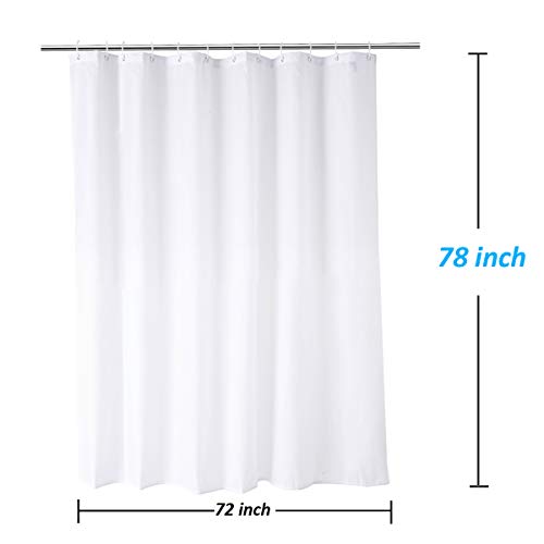 Image of Extra Long Fabric Shower Curtain Liner 72 x 78 Inch, Machine Washable Water-Repellent Solid White Shower Curtain Liner for Bathroom 78 inches Length