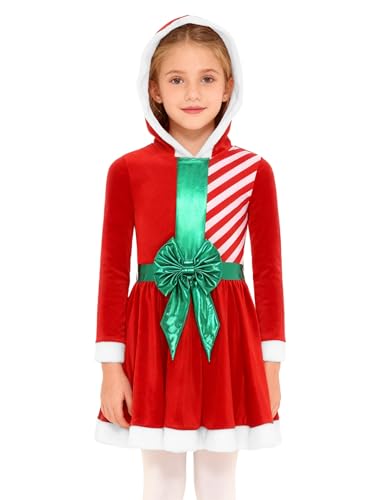 Robe de Noël fille et déguisement Mère Noël avec capuche pour fête