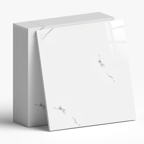 WADLE Baldosas Adhesivas para Cocina y Baño, 30x30 cm Paneles de Pared Autoadhesivos, Efecto Mármol, 10 Piezas, Resistente al Agua y Calor, Blanco