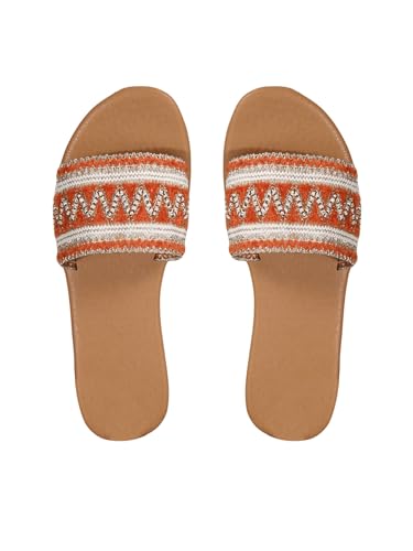 OYOANGLE Women's Boho Style Embroidered Flat Sandals Slide Sandals Fashion Flat Sandals Beach Slippers
