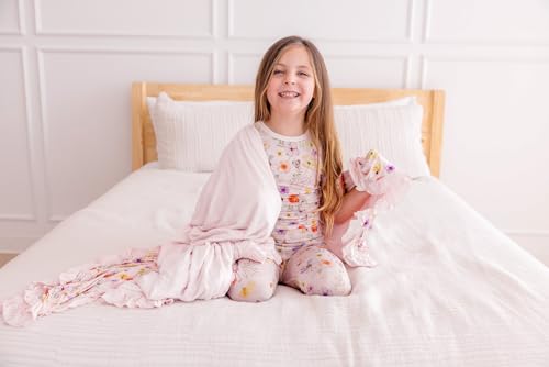 KicKee Print Short Sleeve Pajama Set, Baby to Kid, Viscose from Bamboo Fitted Pajamas, Seasonal Collections, Outdoors (Shrinking Violet Pressed Flowers - 6 Years)2