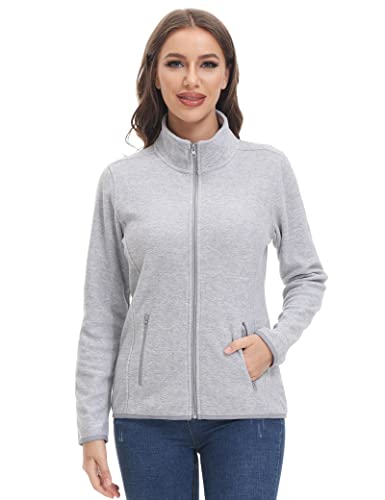 Cozziplus Women Zip Up Sweater Jacket With Fleece Interior, Warm Knitted Fleece Jacket With Pockets (Grey Melange, Medium) #TOP27