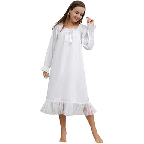 610 YOU Cotton Nightgowns for Women, White Cotton Nightgown, Long Nightgown with Pockets,Soft Vintage Nightgown with Long sleeve, S/M Cover
