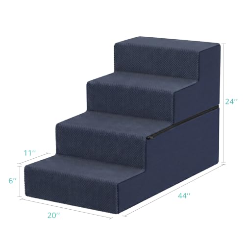 Image of YENING Large Dog Stairs for High Beds - 24 Inches Tall Extra Wide Pet Steps for Large Dogs to Get on Bed 4 Deep Step for Couch Navy Blue