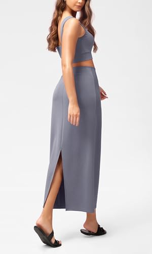 Image of ODODOS Modal Soft Maxi Skirt for Women, Back Slit High Waist Casual Long Pencil Skirts