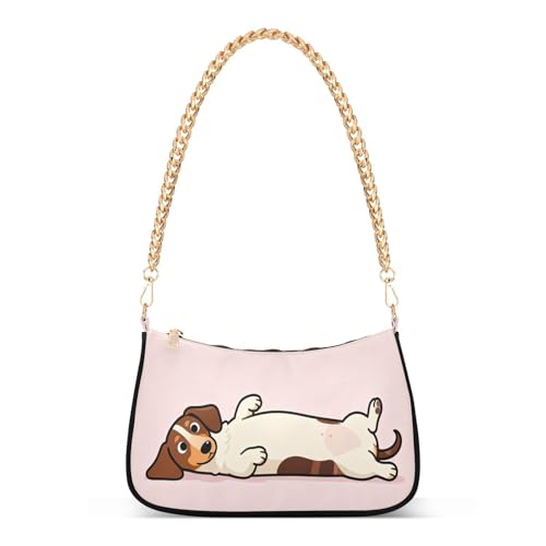Portefeuille femme avec chaîne motif chien marron et rose pour cartes et monnaie