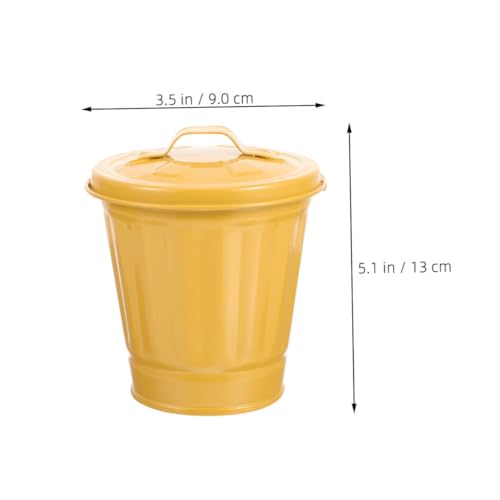 Basurero pequeño metálico con tapa diseño vintage amarillo miniatura 2