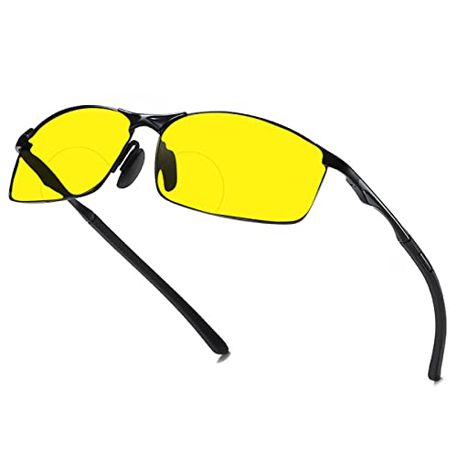 laureles Vintage Mens Night Vision Sports Sunglasses Readers Metal Frame Driving Bifocal Reading Glasses Goggles