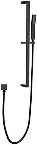 Pattlye Brass Shower Slide Bar Matte Black Hand Shower Head with Slide Bar and Hose, Wall Mount Handheld Shower Wand Holder, Height Adjustable Sliding Bar, Pt003