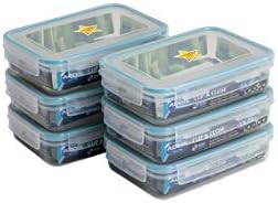 Addis Clip & Close 1.1 Litre Shallow Rectangular Food Storage Airtight Lockable Lid, Bulk Pack of 6 containers, Clear, Clear & Blue, 6 x 1.1 ltr
