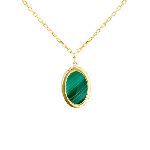 Image of CARISSIMA Women's 9ct Yellow Gold 11.5mm x 7.7mm Oval Malachite Adjustable Necklace 41cm/16-46cm/18