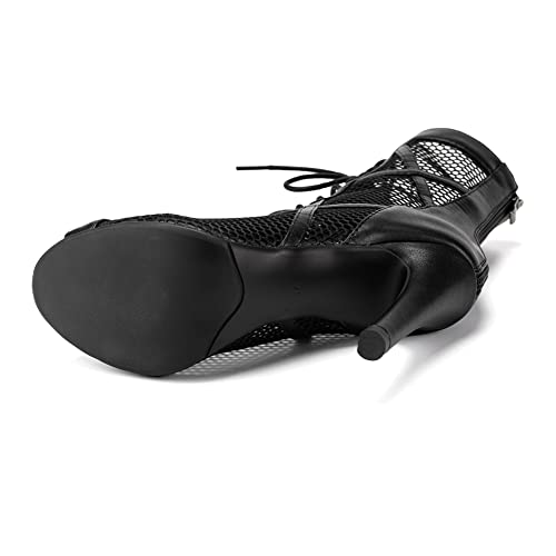 Women's Dance Heels Peep Toe Ankle Dance Booties Salsa Ballroom Dance Shoes Mesh3