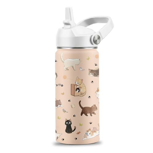 With Straw Lid, Cats Water Bottle For Cat Lovers, Cute Cat Tumbler For Birthday Christmas (1pcs)
