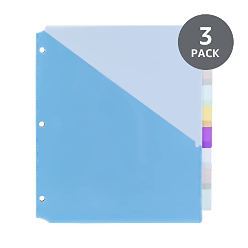 Amazon Basics 8-Tab Plastic Binder Dividers, Rewritable Tabs, With One Pocket 3 Sets #TOP2