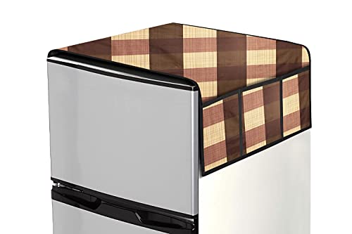 Image of Stylista Refridgerator top Cover Suitable for Samsung RT37C4512BX /HL, 322 Liter Fridge, Dimension (WXD) 65x111 CM, Gingham Pattern Beige