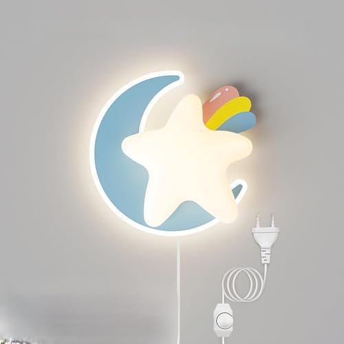 Kinder Wandleuchte mit Stecker Stern Mond Wandlampe mit Schalter LED Wandleuchte Dimmbar Kinderlampe Beleuchtung