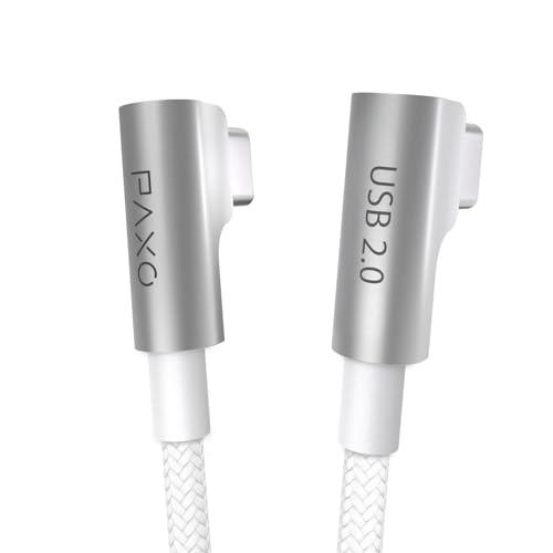 PAXO 1m charging cable, 3A, USB C to USB C cable, USB 2.0, elegant angled plug, particularly flexible fabric sheath in white - Image 2