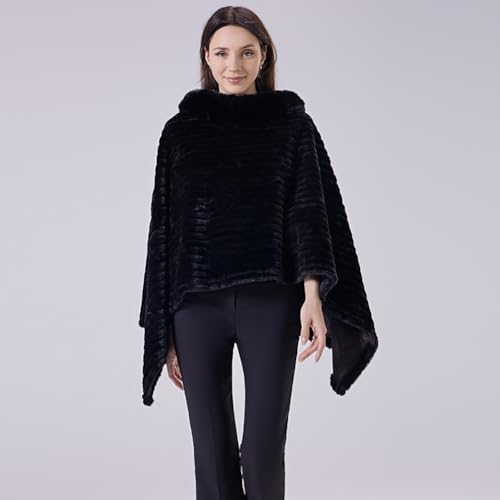 Women's Shawl Wraps Knitted Chenille Shawl Faux Fur Collar Poncho Sweater Pullover Cape for Fall Winter Travel3