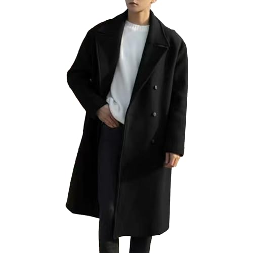 ジャケット・アウター FORSOMEONE LONG PEA COAT Men's Double Breasted Wool Blend Pea Coat Soft Warm Notched Collar