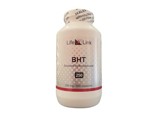 LifeLink's BHT (Butylated Hydroxytoluene) | 250mg x 500 Capsules | for: Inhibits Autoxidation, Inhibits Ferroptosis, Senotherapeutic, Immunity, Sleep, Cardiovascular Health | Gluten Free & Non-GMO
