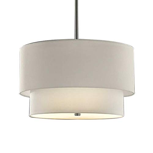 CraftThink LED Pendant Light, Contemporary Drum Chandelier 3 Lights Rustic Style Fabric Lampshade Suspension Light Hanging Light Fixture for Kitchen Living Room Bedroom Restaurant-23.5" (White)