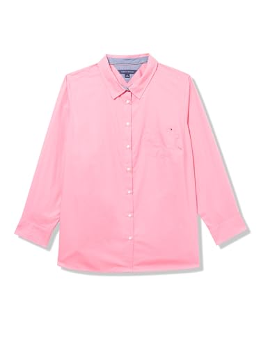 Tommy Hilfiger Women's Sportswear Button Up Collared Shirt with Roll Tab Sleeves, Peony, XXL
