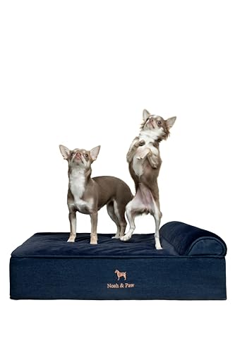 NOAH & PAW Dog Bed, 28x23x11 Inch, Orthopedic Dog Beds for Medium Size Pets, Eggshell Memory Foam Infused with Cooling Gel, Waterproof, Machine Washable, Includes Inner Cover (Denim Collection)