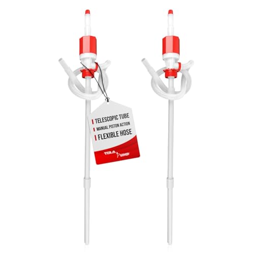 2 Pack | TERA PUMP TRDRUM40 (BPA-Free) Compact Manual Fuel Drum Pump Heavy Duty Portable with Adjustable Length for 55-Gallon Drum Barrels