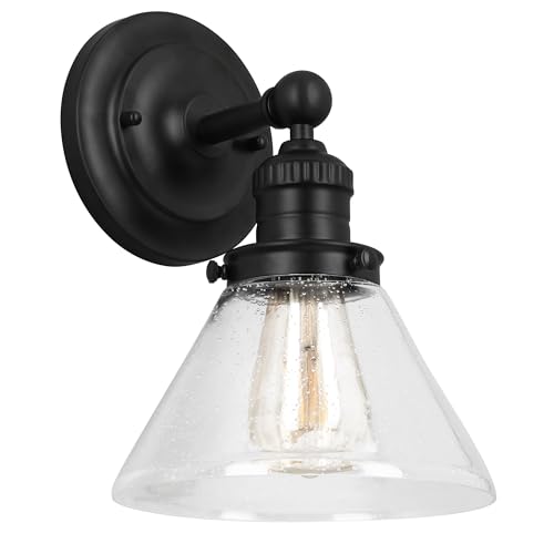Image of Design House Augustin Wall Sconce, 1-Light, Seeded Glass Warm Glow, Dimmable, Up /Down Glow, Easy Installation, E26 Socket, Black, 7.9 in L x 8.5 in D x 11.1 in H, 589028-BLK