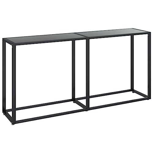 XHNIFBN Mesa consola negra 160 x 35 x 75,5 cm, mesa auxiliar con cristal templado y estructura de metal, moderna mesa de pasillo para salón y entrada, estante de cristal estrecho para decoración